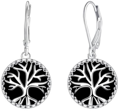 J.MUEN Pendientes Arbol de la Vida para Mujer, Pendientes Colgantes Plata de Ley 925 con Caja de Regalo para Mujer con Embalaje de Regalo de Joyería
