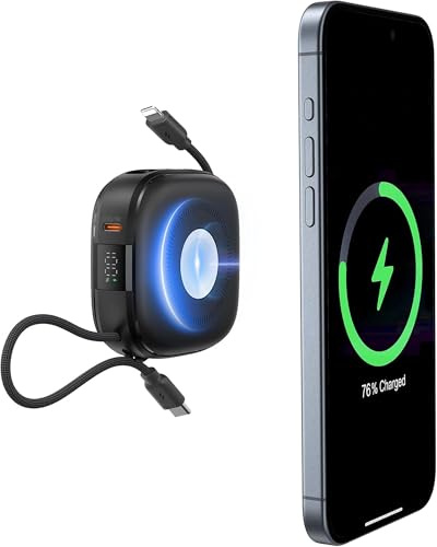 Charmast Power Bank Magnetico 10000mAh con Cavi Integrati, Mini Powerbank Wireless Carica Rapida 20W PD USB C, Display LED Batteria Esterna Compatibile con iPhone Apple Watch iPad