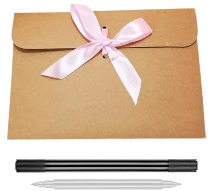 IBRIQO® 30 Sobres Vintage Papel Kraft con Cinta Roja + Rotulador | Sobres Papel Retro-Antiguo | Regalo, Tarjetas Cumpleaños, Invitaciones Boda, Fiestas, Oficina, San Valentine | 17,2 x 12,5 CM (Rosa)