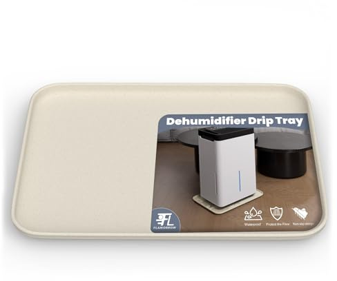Flamorrow Dehumidifier Drip Pan for Home Dehumidifiers, Hard Plastic Dehumidifier Drain Tray Prevent Leaks, Waterproof Dehumidifiers Mat for Basement Bedroom Protect floor, Beige, 15.5x10.5