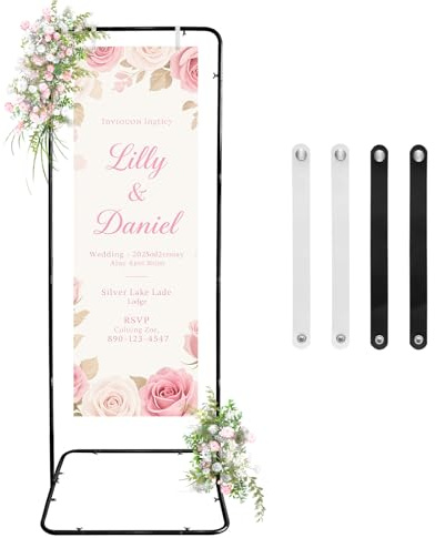 Fiita Soporte ajustable para letreros de bienvenida de boda, 80 x 50 x 180 cm, soporte de letrero de boda con 4 correas de cuero, soporte de caballete de metal resistente para póster de letrero