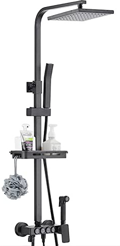 LIUWOPA Soffione Doccia a Pioggia ad Alta Pressione con soffione Doccia in Ottone Combinato Portatile, Altezza/angolazione Regolabili con Supporto, Nero (4 funzioni Nere)