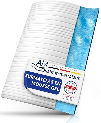 AM Qualitätsmatratzen - Surmatelas 140 x 220 en Mousse Gel - Surmatelas Souple et Adaptable - Housse Amovible et Lavable - sur Matelas memoire de Forme 140x220 6 cm - Haute qualité