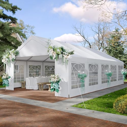 Breezestival 16x32 Party Tent Heavy-Duty Commercial Canopy with Removable Sidewalls, Waterproof Wedding Event Tent for Outdoor, BBQ, Birthday, Camping - Wind Resistant & Quick Setup - White