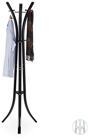 Relaxdays Garderobenständer, Stabile Standgarderobe aus Metall für Jacken, 175 cm hoher Kleiderständer, Schwarz