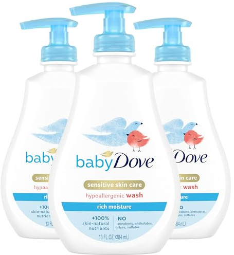 Baby Dove Body Wash, Rich Moisture 3-Pack – Hypoallergenic Wash for Sensitive Skin, Delicate Scent, 13 Oz Ea