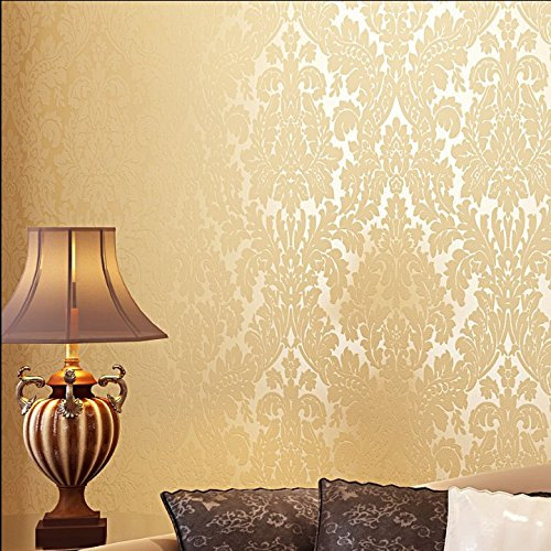 Rouleau de papier peint YangYun de européen vintage damassé en PVC texturé pour décoration de la maison, salon, chambre à coucher, 0,53 m x 10 m = 5,3 m², PVC, beige, 1.73' W x 32.8' L