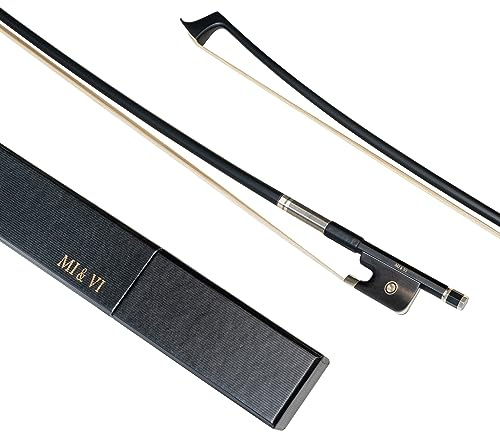 Mi&VI Cellobogen aus Karbonfaser, volle Größe 4/4, mit Bogen und Ebenholz-Frosch, silberfarbene Halterung, gut ausbalanciert, perfektes Gewicht, mongolisches Pferdehaar