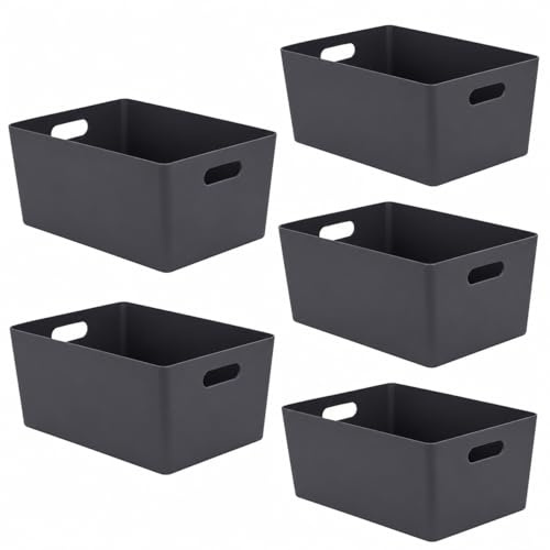 Niftii Lot de 5 paniers de rangement en plastique avec poignées robustes, design léger et durable, idéal pour la cuisine, la salle de bain et l'organisation du nettoyage, capacité de 3,9 L, 17 x 25 x
