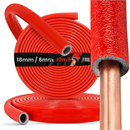 PE-Rohrisolierung Isolierschlauch 10 m Rolle x Ø 18 mm / 6 mm Isolierstärke Rot | Schutzschlauch Heizungsrohr Isolierung mit Schutzhaut | Rohr Dämmung Schlauch Rohrdämmung Warmwasserleitung Heizung