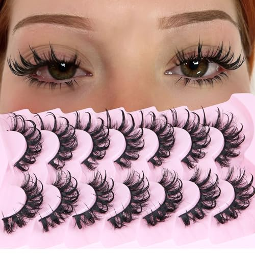 ALICROWN Wispy False Eyelashes - Natural Fairy Cat Eye Lashes, Long Strip, 7 Pairs, C Curl Lashes Pack