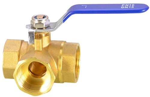 Vanne à Bille à 3 Voies, DN15 1/2'' Vanne 3 Voies, Vanne Bille Laiton, Vanne de Dérivation de Douche, Filetage Intérieur Répartiteur de Robinets D'eau, L Vanne à Bille, Pour Eau, Huile et Air