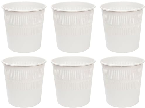 Acan Tradineur - Pack de 6 Papeleras de plástico con Rejilla - Cubo para Basura - Ligera y Resistente - Fabricada en España - Ø 27,5 x 28 cm - Color Blanco