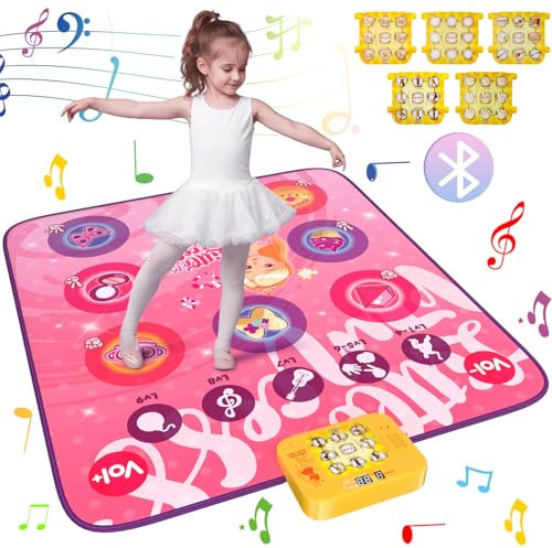 Wwtop tapis de danse pour enfants à partir de 2 ans, cadeau, tapis de musique Bluetooth, lumières LED, 5 cartes de mode de jeu, cadeau d'anniversaire