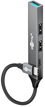 Goobay Hub USB 3.2 a 4 porte Slim/Multimaschio, Distributore C a 3 X A e 1 X C Multiport Adapter 3.0 Hub / 5 Gbit Splitter