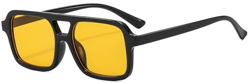 Long Keeper Quadrati Pilota Occhiali da Sole per Donne Uomo Rétro Anni 70 Rettangolo Occhiali da Sole Vintage Trendy Piccolo Doppio Ponte Occhiali (Brillante Nero Arancione)