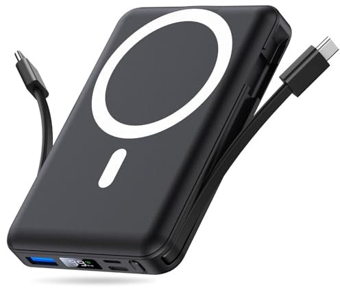 Yiisonger for Batterie Externe iPhone Magnétique,Compatible avec MagSafe 10000mAh sans Fil Power Bank Charge Rapide avec 2 Câbles Intégrés Affichage LED Compatible iPhone 17/16/15/14/13/12/Pro/Pro Max