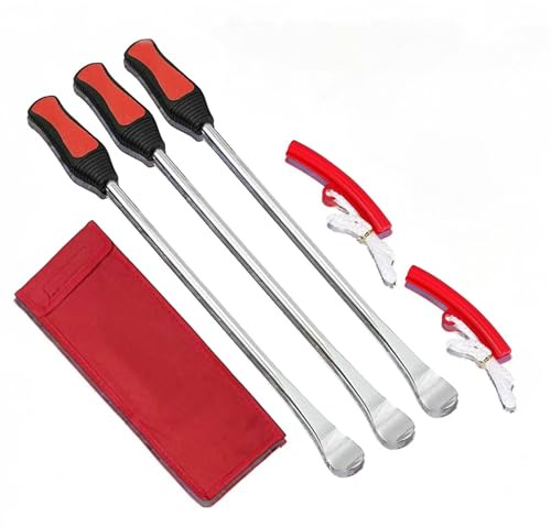 Kit Leve Smontagomme 3 Pezzi in Acciaio + 2 Protezioni Cerchio | Leva a Cucchiaio Cambio Pneumatici Moto, Auto, Bici | Attrezzi per Riparazione e Montaggio Gomme | Robuste, Sicure, Portatili
