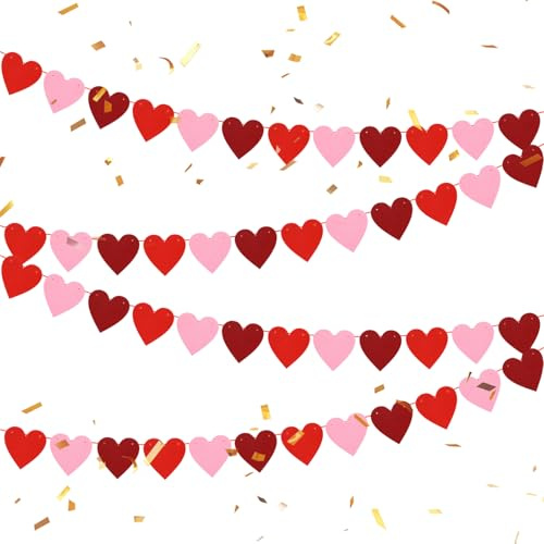Ouligay 4 stycken hjärtpapper girlang rosa dekoration, hängande hjärtgirlang, hjärtgirlang rosa dekoration, bröllopsgirlang dekorationer för födelsedagsdekoration, bröllop, alla hjärtans dag, barns