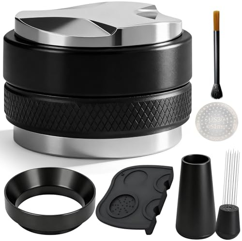 Fuerdich Siebträger Zubehör | 51mm Barista Set | Enthält Distributor and Tamper Leveler, WDT Tool, 0.8mm Das Vorschalt-Sieb, Dosierring und Silikon tampermatte, Espresso Set für Siebträgermaschine