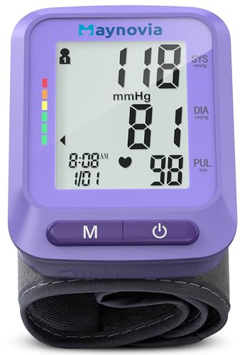 Maynovia Wrist Blood Pressure Monitor - Automatic Blood Pressure Cuff for Home Use, Digital BP Monitor Wrist with Large LCD Display, BP Cuff Wrist for Adults, 2x60 Memory, Fits 5.3-8.5(Purple)