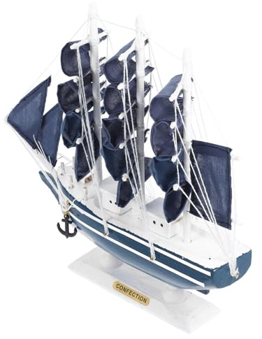 Amosfun Modelo de Madera Vintage Barco de Vela de 24 Cm para Decoración Náutica de Hogar, Adornos Retro de Escritorio y Bar, Artesanía Segura Tela No Tejida, Adecuado Varios Estilos