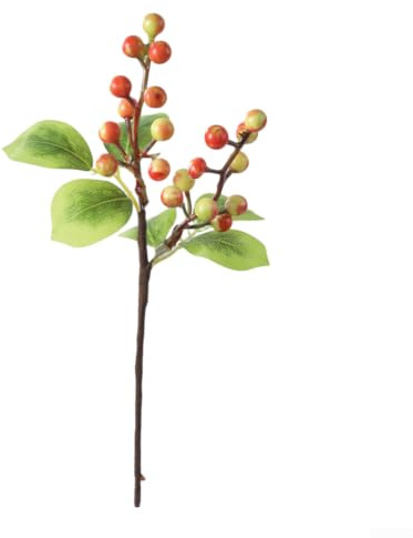 Realistisk konstgjord olivgren 25 cm falska bär grön | Naturtrogna handgjorda detaljer, realistiska gröna blad, eleganta fuskbär, 25 cm längd, heminredning (grön)