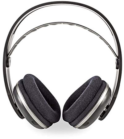 NEDIS Wireless-TV-Kopfhörer | RF | Über Ohr | max. Batteriespielzeit: 11 hrs | 100 m | Digital Audio | Ladestation | Schwarz/Silber