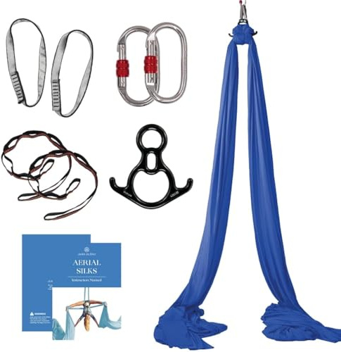 Aum Active Aerial Silks Starter Kit - Durable 9 Yards of Aerial Yoga Hammock with Hardware & Guide - Aerial Swing for Acrobatic Flying Yoga & All Levels (Aerial Rigging Point Up to 13ft)