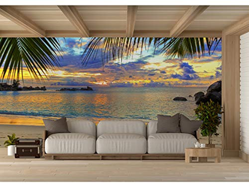 Fotomural Vinilo Para Pared Atardecer Playa Tropical | Fotomural para paredes | Mural | Vinilo Decorativo | Varias Medidas 200 x 150 cm | Decoración comedores, salones, habitaciones...