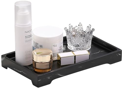 Luxspire Vassoio da Bagno, Vassoio Rettangolare in Resina, Organizer per Camera, Portaoggetti Resistente, Taglia M Vassoio per Shampoo gioielli Asciugamano Sapone Pianta - Inchiostro