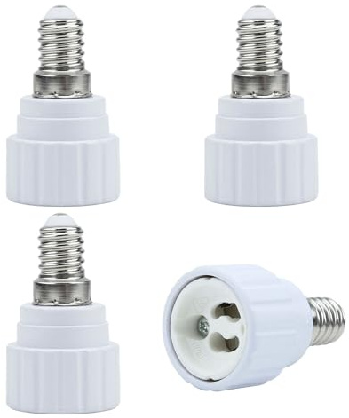 INTIRILIFE Adattatore da E14 a GU10 in Bianco - 4X adattatori per convertire Le lampade GU10 in Prese E14 - Set di 4 convertitori per lampade LED e lampadine CFL