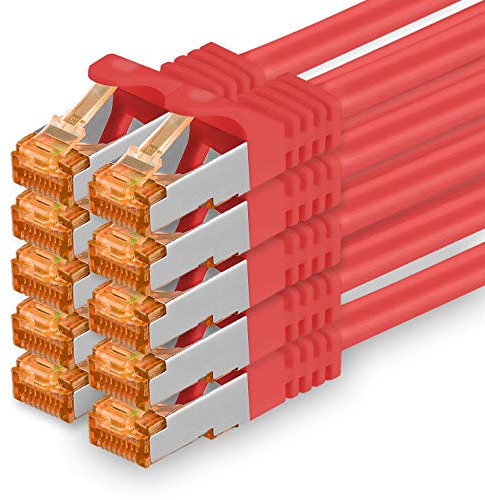 1aTTack.de 10x 3m Rouge - Câble Réseau Ethernet Cat7 Cat 7 10 GB/s SFTP - RJ45 Ethernet LAN DSL Routeur Modem