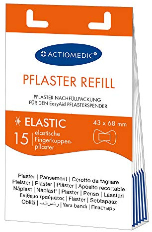 ACTIOMEDIC I ELASTIC Set di ricarica cerotto per polpastrelli, 15 pezzi, Compatibile con distributore di cerotti EasyAid, Bende ipoallergeniche per dita bambini e adulti