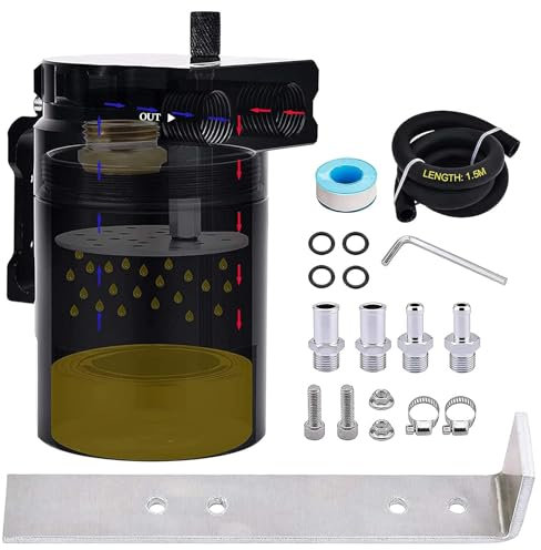 SPEEDWOW Universal Oil Catch Can Tank Filter Baffled With Hose Kit, 300ML(Black)
