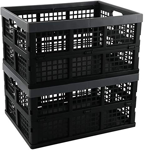 Sosody 34 L Plastic Storage Milk Crates, Large Collapsible Storage Basket, 2 Packs