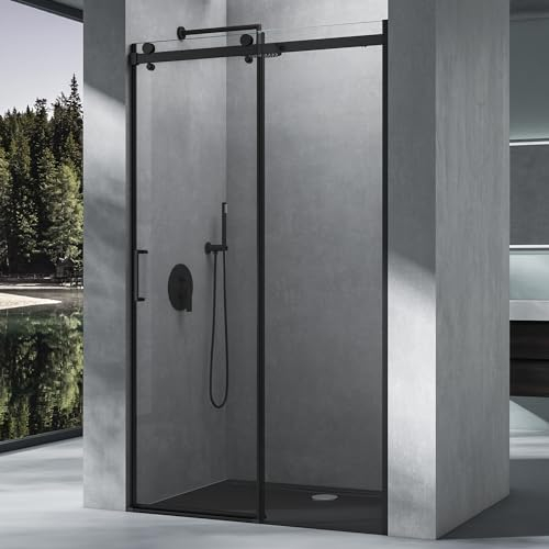 Mai & Mai Duschtür Nischentür dusche Duschabtrennung Duschkabine BxH: 140x195cm Klarglas 8mm ESG-Sicherheitsglas mit Nanobeschichtung Teramo19K Schwarz