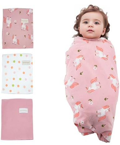 3 Stück Babydecke Baby Pucktuch Decke Baumwolle Baby Wickeldecke für Neugeborene Junge und Mädchen 90x90CM (Rosa)