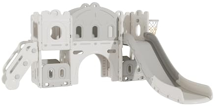 Baby Freistehende Rutsche und Schaukel Set Kleinkind Kletter Spielplatz Spiel Set Indoor Outdoor Lange Rutsche Babyspielplatz Aktivitätszentrum Kid Play Equipment (Aisle GreyWhite)