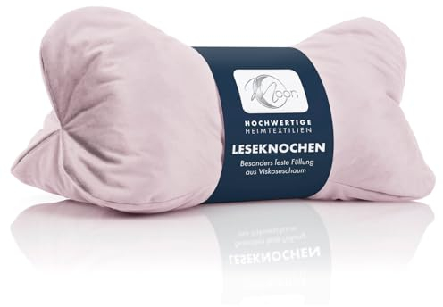 Moon Leseknochen mit 330g Viscoschaumflocken Nackenrolle ca. 24x42 cm extra fest als Buchhalter (Rose)