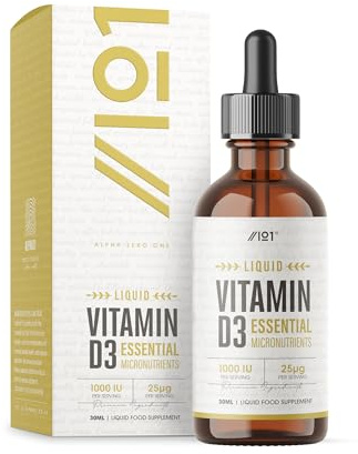 Vitamin D3 Liquid Drops 1000IU - 30ml (600 Servings) - MCT Coconut Oil Base - High Strength Vitamin D3 Supplement - 25μg (1,000 IU) per Drop - by Alpha01