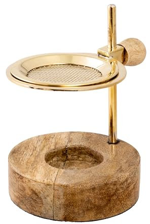 NKlaus Räucherstövchen Gold 12,5cm hoch verstellbar Holzboden rund Weihrauch Teelicht 15870