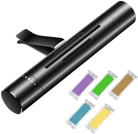 Deodorante per Auto in Alluminio con 5 Ricariche, Diffusore di Profumo per Auto, Purificatore d'Aria Auto, Purificatore d'Aria, Aromaterapia, Design Elegante, Regolabile, per Tutti i Tipi di Auto