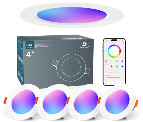 DUSKTEC Einbaustrahler LED RGB, Smart LED Spots Deckenleuchte 230V Alexa, Deckenspots APP Dimmbar Farbig 2700K-6000K Warmweiß bis Kaltweiß 10W, Einbauleuchten Decke Flach für Bad 4 stück