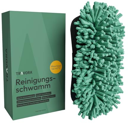 TRAVORA Autoschwamm - beidseitig nutzbarer Auto Waschhandschuh - weicher Reinigungsschwamm & effektiver Insektenschwamm für materialschonende Reinigung von Wohnmobil & Auto