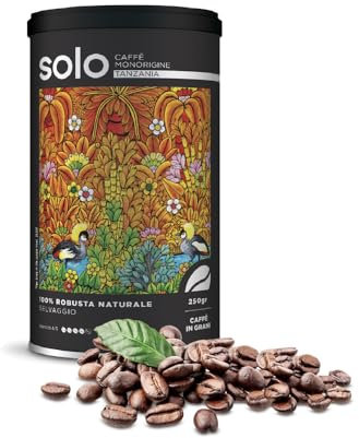 SOLO - Caffè Monorigine Tanzania, Café en Grano Tostado, 250 g, 100% Robusta Natural