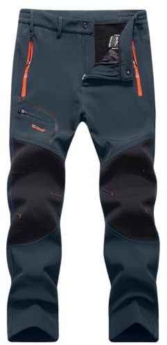 YAOHUOLE Hiking Trousers for Men Lightweight Thermal Work Trousers Softshell Pants Fleece Lined Mens Waterproof Walking Pants Navy M