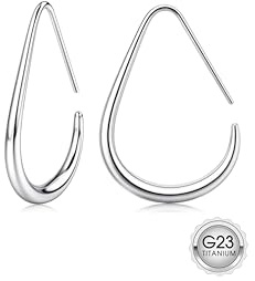 MILACOLATO Boucles D’oreilles Creoles Or/Argent Hypoallergénique G23 Titane Boucles D’oreilles Femme 18K Plaqué Or Tendance Grand Ovale Tirer À Travers Léger Argent Créole Bijoux Pour 25/30/40mm-S25