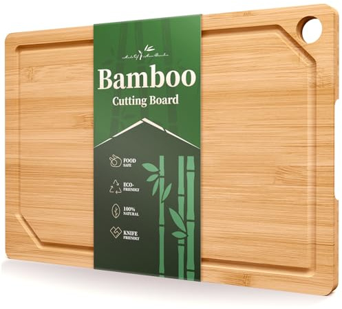 Kitsure Bamboo Cutting Board - Multi-Sizes Wooden Cutting Boards for Kitchen, Convenient Kitchen Essentials with Deep Juice Grooves， Cutting Board for Chopping & Serving, Large, Natural