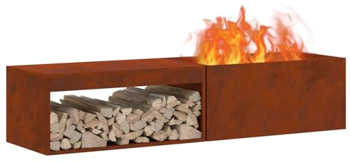 vidaXL Focolare Marrone 160 x 45 x 35 cm Acciaio, Caminetto Rettangolare per Giardino e terrazza, Riscaldamento Esterno, Resistente, Perfetto per i ritrovi